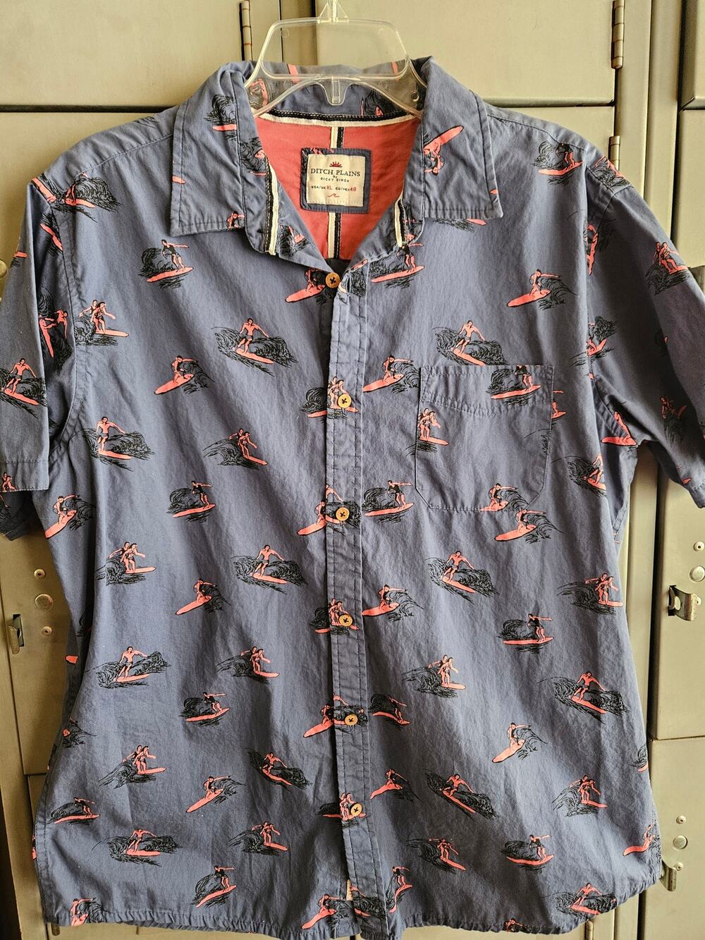 Ditch Plains for Ricky Singh Men's surfer print button down shirt Size XL